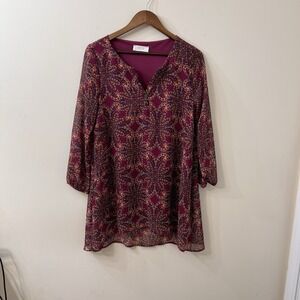 Peach Love Women' s Paisley Printed Shift Boho Dress Size Small High Low USA